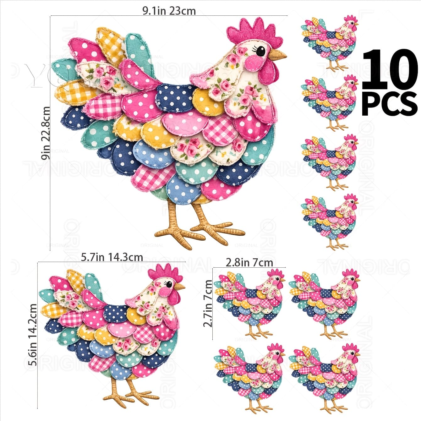 TEMU 4/10pcs Floral Rooster 2d Flat Heat Transfer Sticker Retro Fabric Printing Pattern Apron Canvas Bag Handmade Dtf Hot Stamping Patch Clothing Additions Farmhouse Rooster Pattern Dtf T