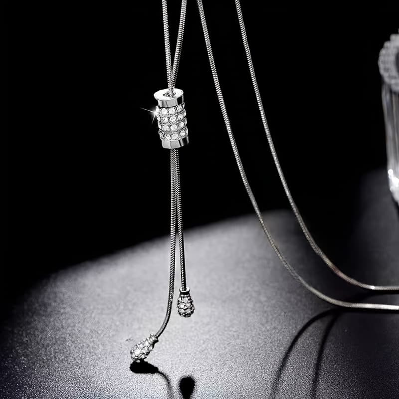 TEMU 1pc S925 Long Sweater Chain With Adjustable Beads Is The For Women In Autumn And Winter. A Gift For Mothers And On Christmas Or Birthdays
