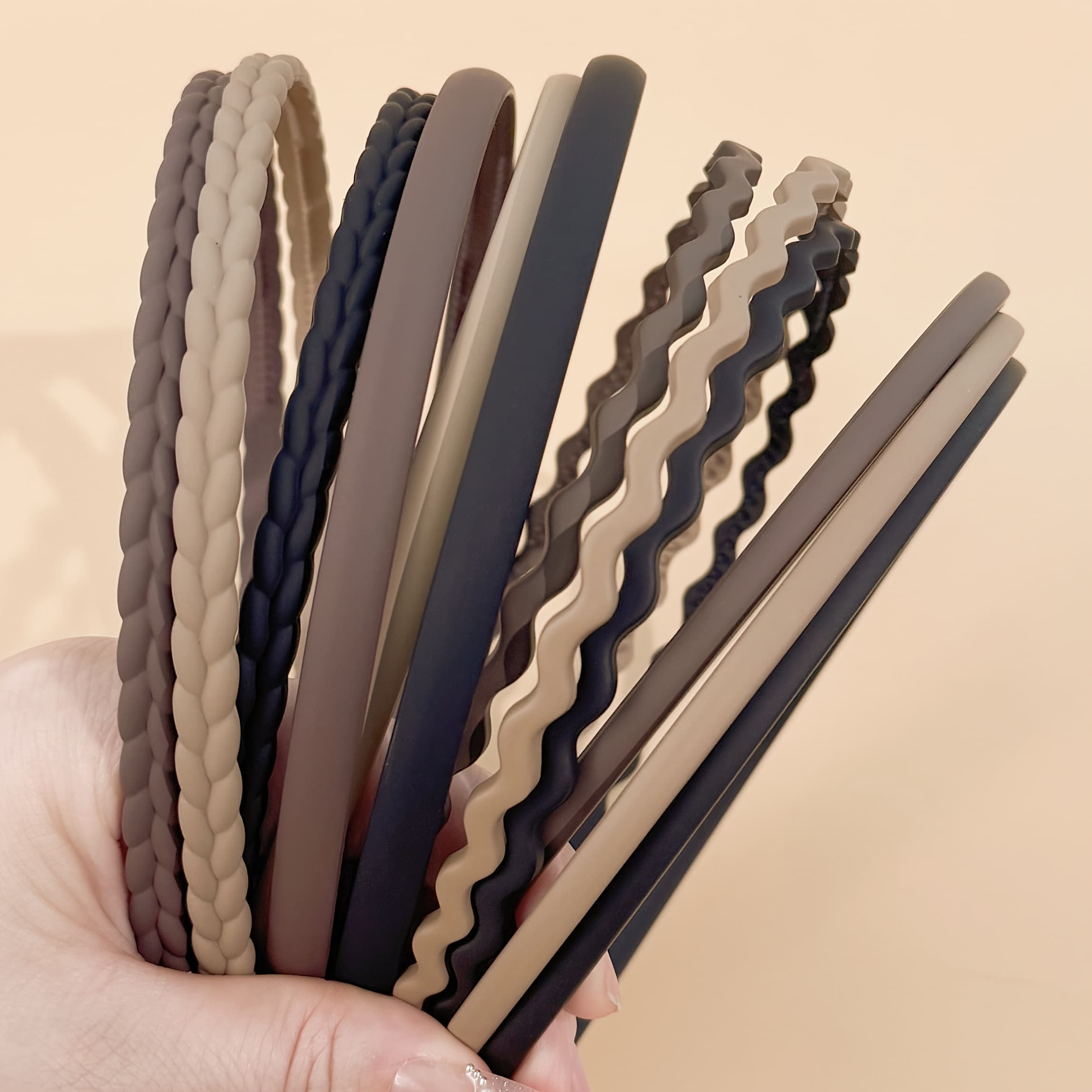 TEMU 12pcs Minimalist Frosted Plastic Braided Wave Headbands For Women, Tooth- Hair Bands, Daily Wear Hair Accessories