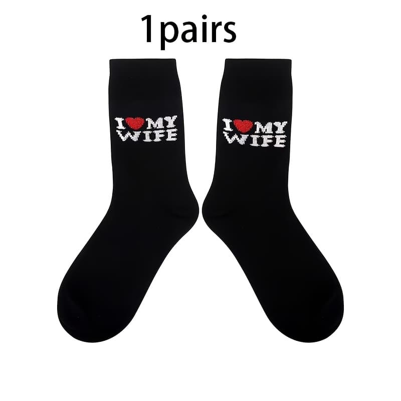 TEMU 1/3/5 Pairs Fun "" Mid-calf Heart Trendy Fashion Socks, Birthday, Christmas, Valentine's Day Gift Socks For Husband, Boyfriend