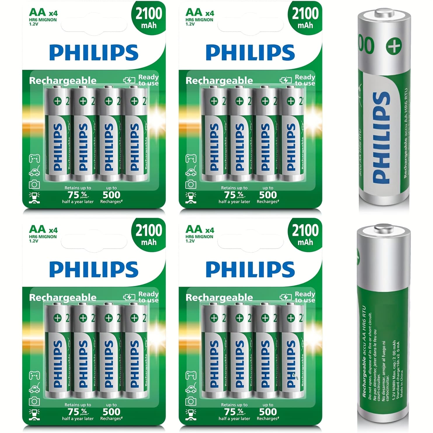 TEMU 16-pack Rechargeable Aa Batteries 1.2v Rechargeable Ni-mh 2100mah High Capacity Aa Batteries Compatible With Clocks Night Lights