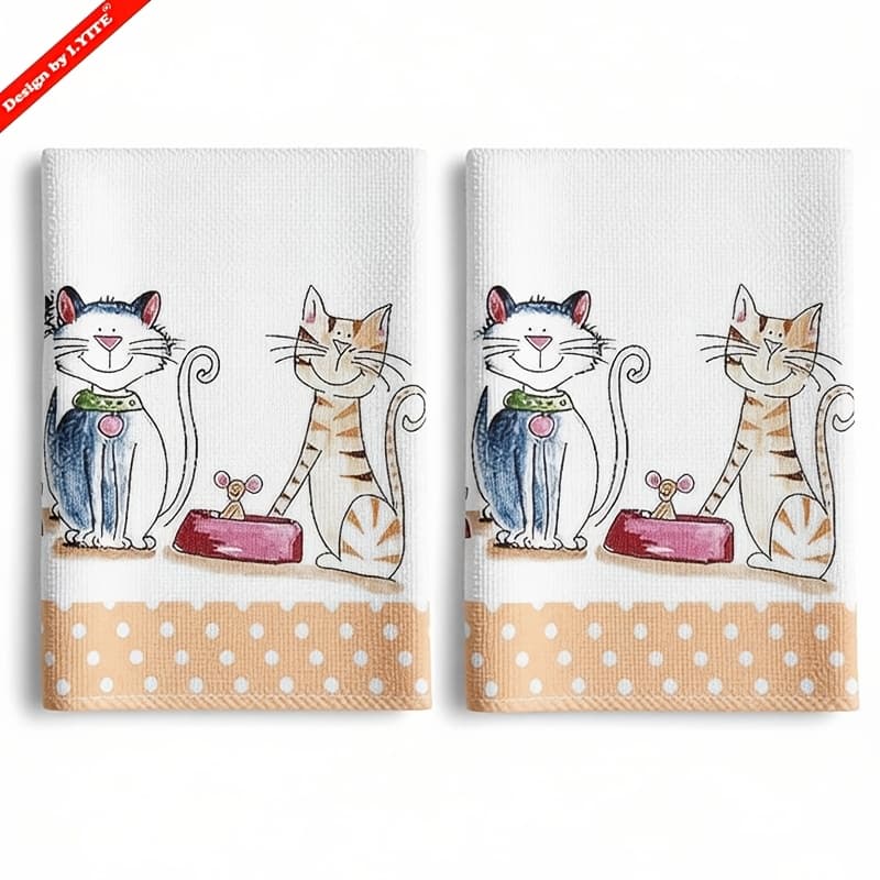 TEMU 2pcs, Hand Towel, Cartoon Cute Cat Printed Dish Towels, Microfiber Contemporary Absorbent Dish Cloths, Tea Towels For Cooking, Baking, Housewarming Gift