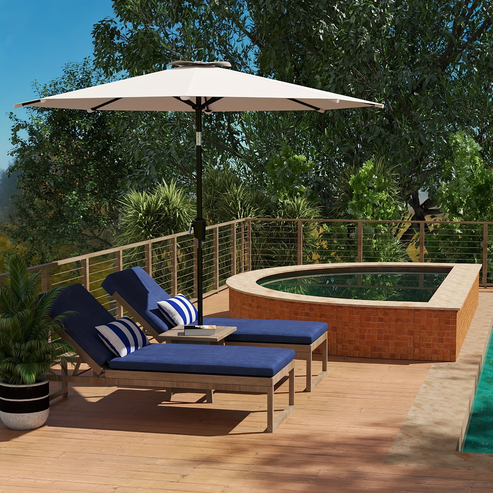 TEMU 9ft/10f.outdoor Patio Umbrella. Ideal For Table Or Beach, Push Button Tilt, Internal Crank Lift System, 5 Different Colors