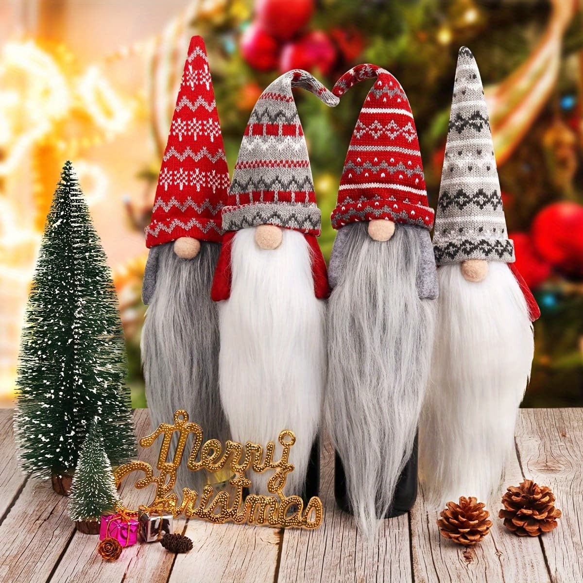 TEMU Christmas Gnome Wine Bottle Covers, 3/4 Pack Handmade Swedish Gnomes Wine Bottle Toppers Decorative Santa Scandinavian Christmas Decorations New Year Dining Table Decor Party Gift