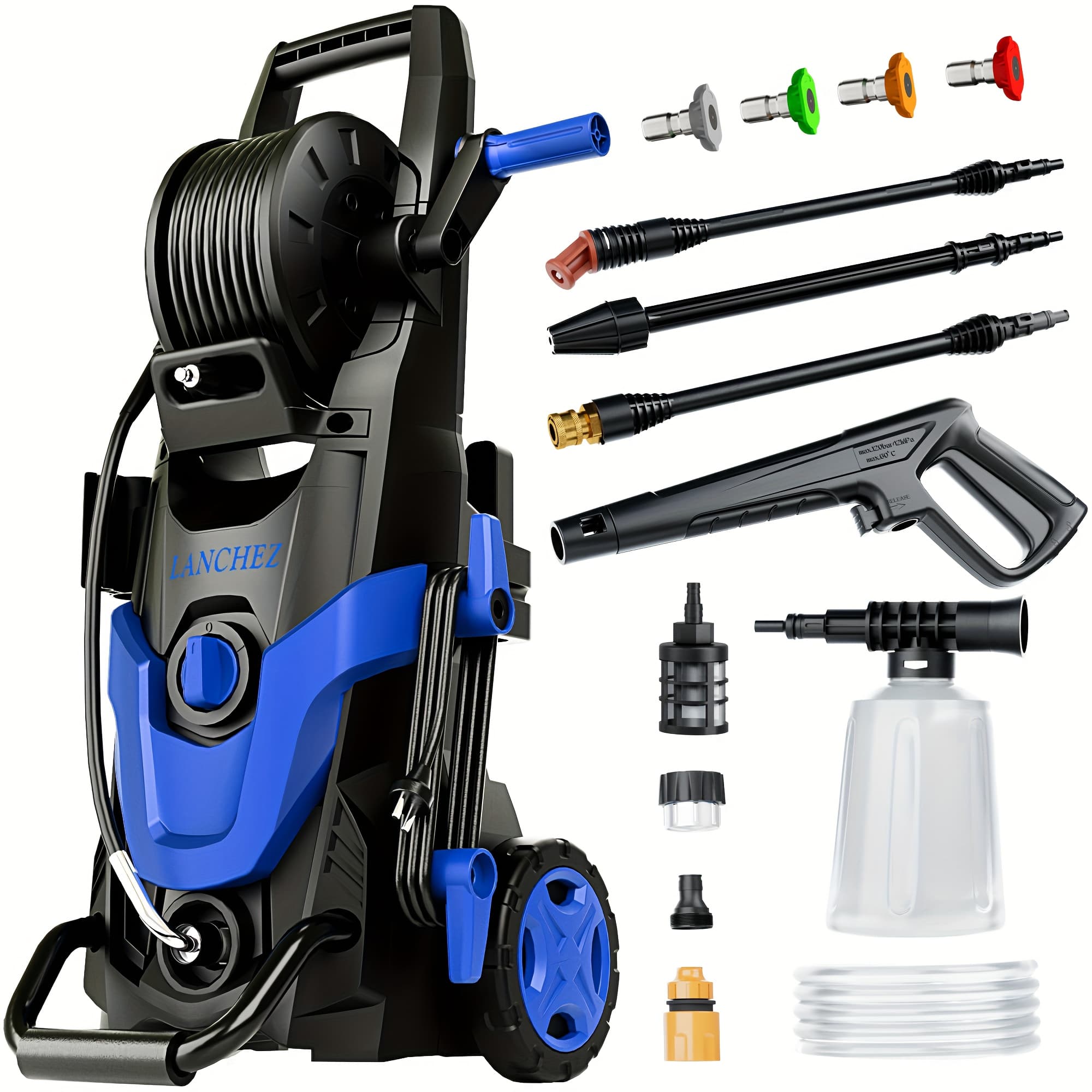TEMU Electric High Pressure Washer, 4500psi 3.2gpm Electric Washer, With 6 Quick Connection Nozzles, Inlet Pipes And Filters, And Foam