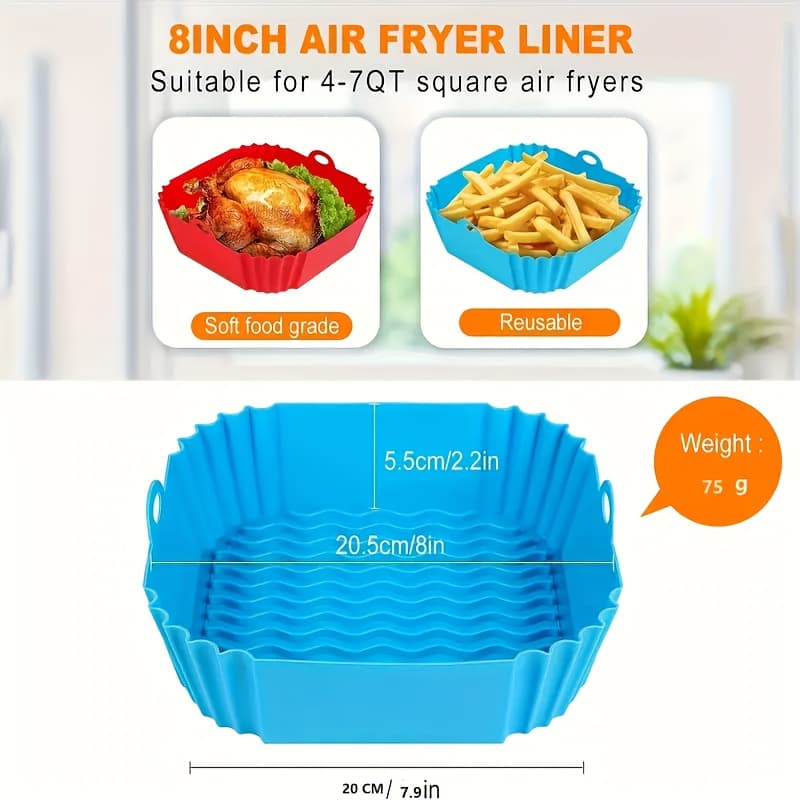 TEMU 1pc Square Silicone Air Fryer Pad -8-inch Reusable Air Fryer Accessory - Air Fryer Liner For 4 To 7-quart Ovens And Microwaves