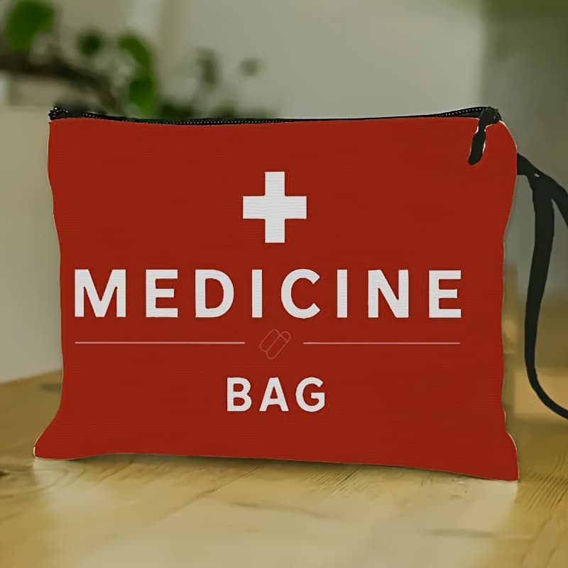 TEMU 1pc Red Medicine Cosmetic Bag With Wrist Strap, Portable Medication Bag, Compact Travel , Illness Medicine Kit