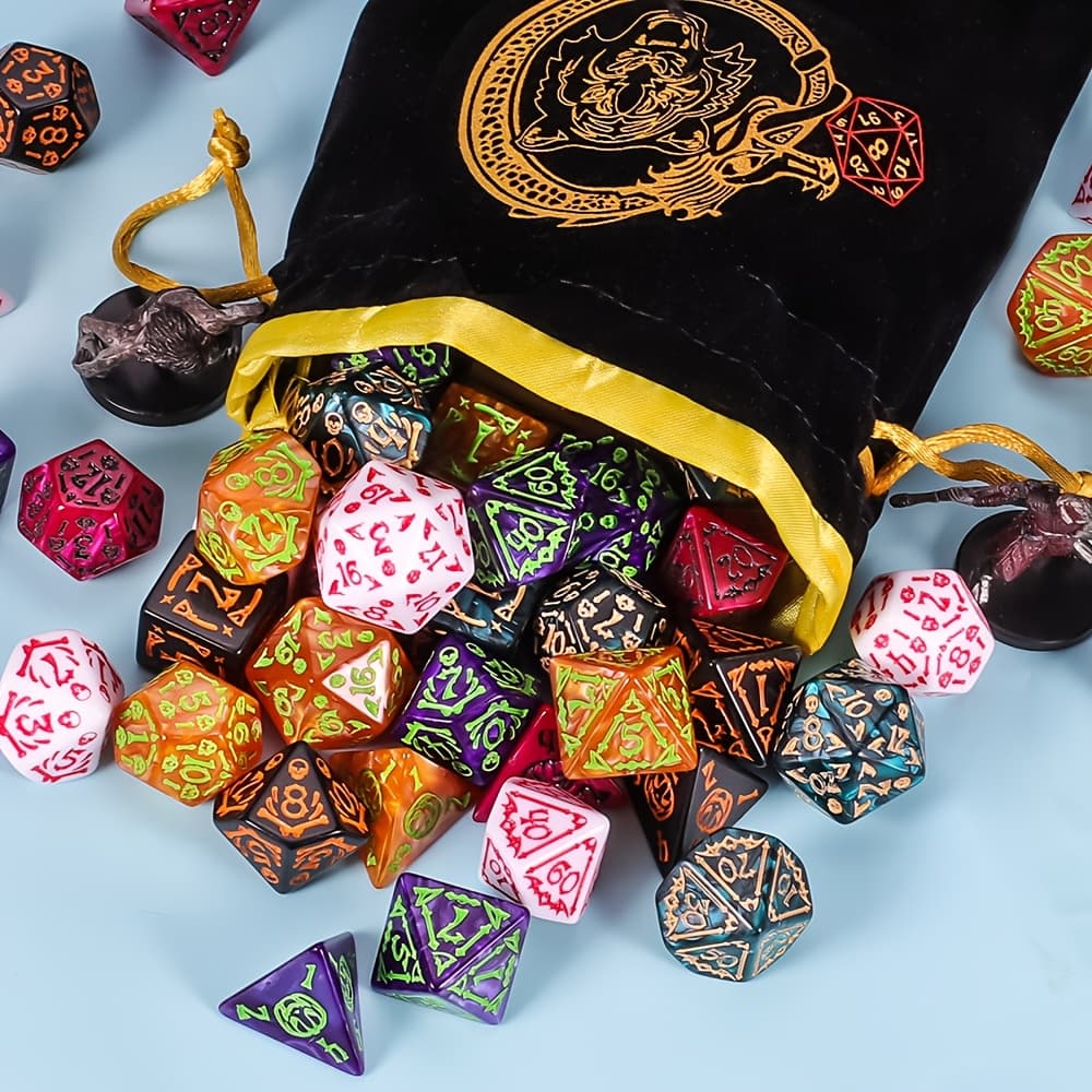 TEMU 42pcs Halloween Pumpkin Design Polyhedral With Black Creative Pattern Flannel Pouch, For And Dragons Rpg Role Playing Games, Great For Dice As A Gift