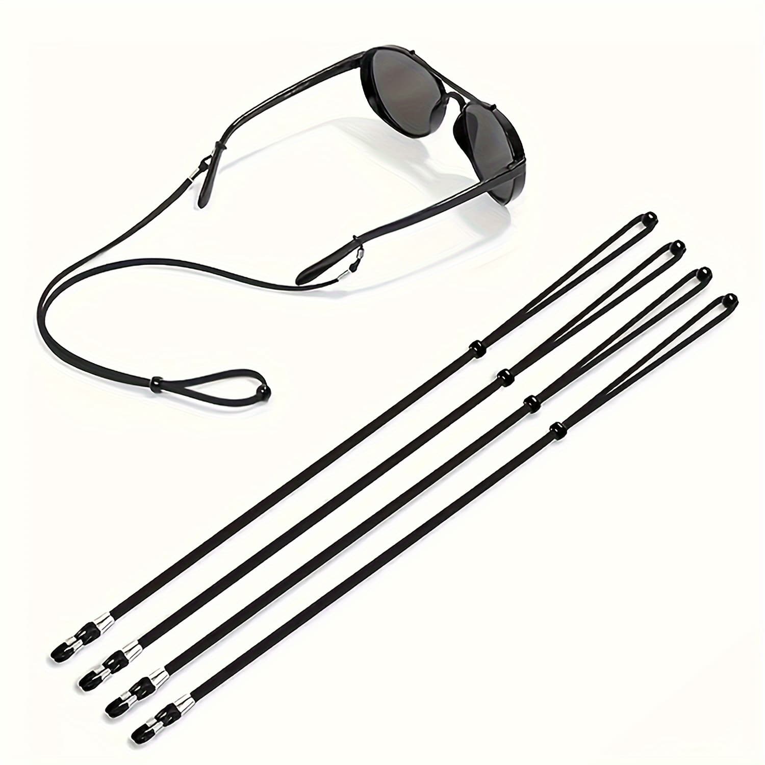 TEMU 4pcs Black Set Pu Surface Outdoor Sports Glasses Lanyard Adjustable Men's And Women's Glasses Strap Glasses Fixer