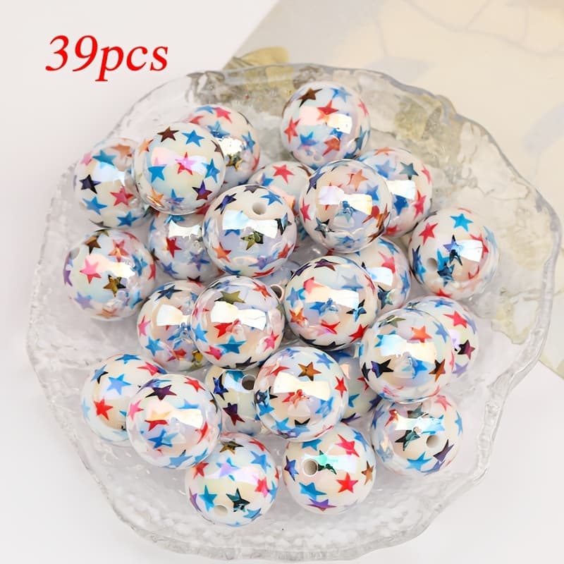 TEMU 39pcs Patriotic Acrylic Beads - 16mm Mixed Print, Finish For , Keychains, Pen Decorations & Craft Projects, Decorations