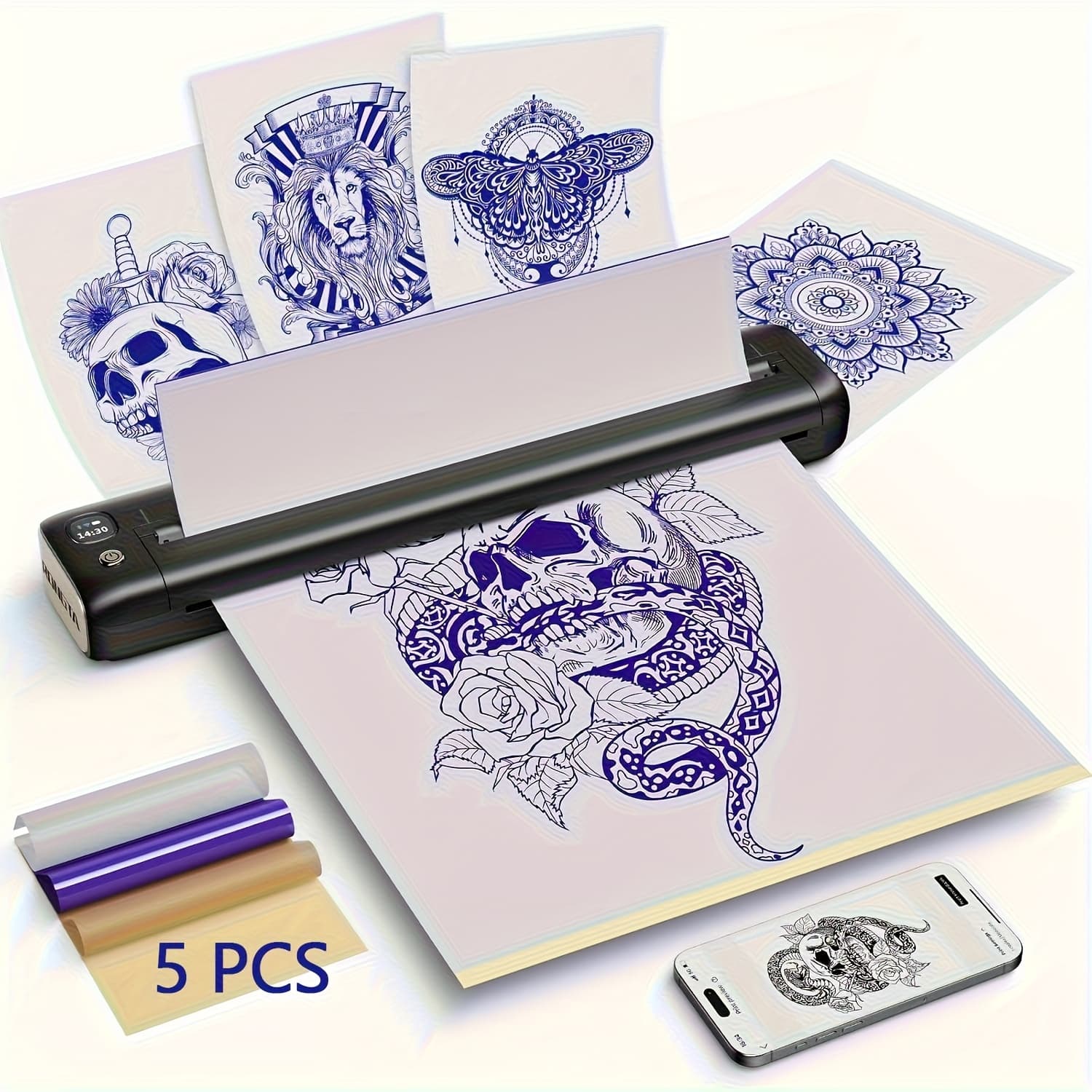 TEMU Portable Tattoo Stencil Printer, Rongta F81s Thermal Printer For Professional Tattoo, Transfer From Phone To Skin, For Ios , 5 Tattoo Paper