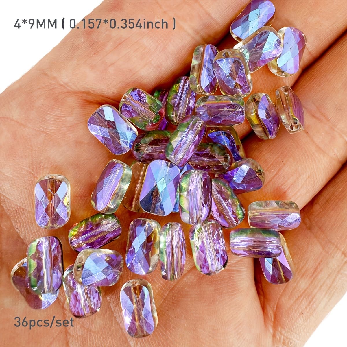 TEMU 36pcs/set Of Ab Rectangular Cut Artificial Crystal Loose Spacer Beads For Making Bracelets, Earrings, And Jewelry Additions