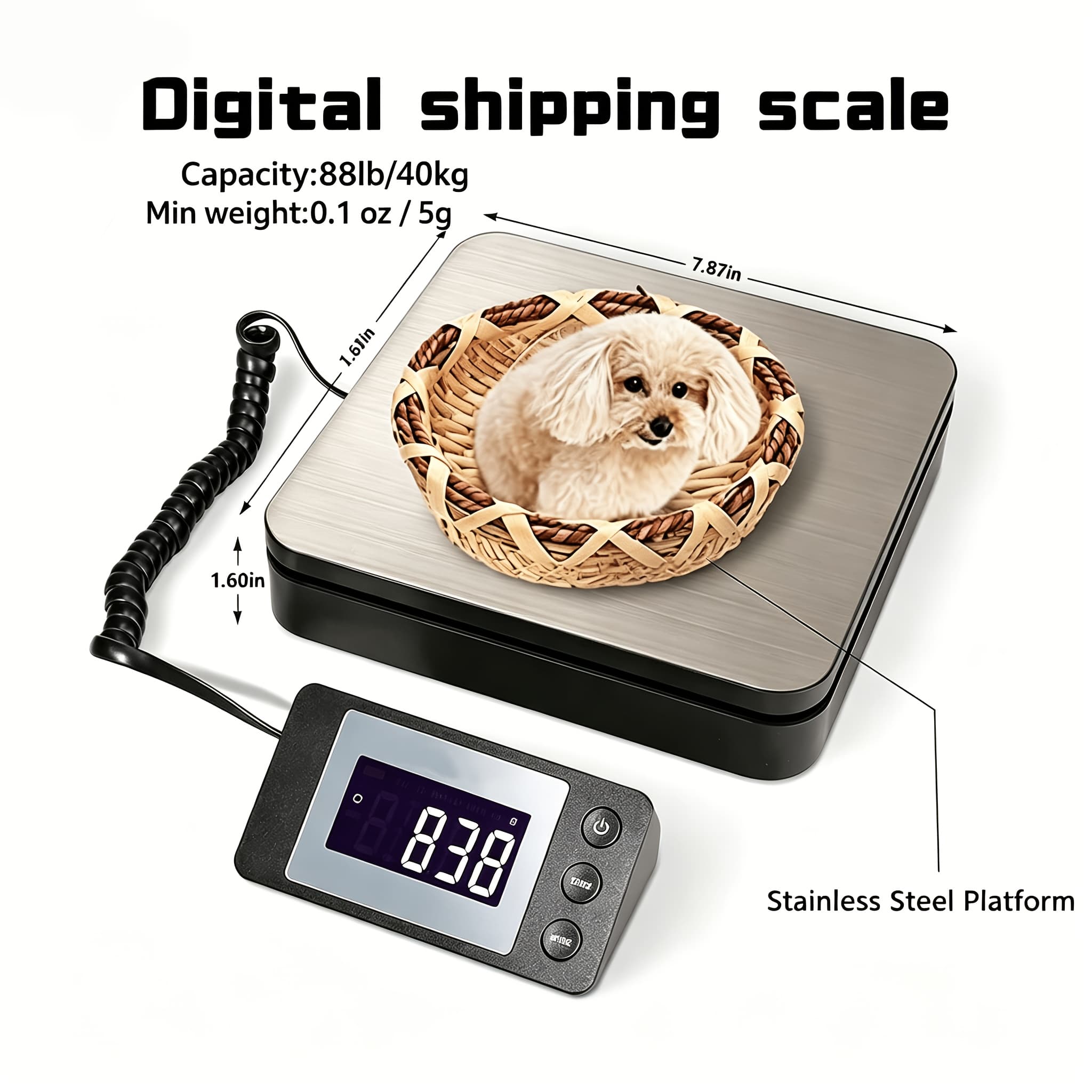 TEMU 40kg Warehouse Scale Postal Scale Mail Scale Parcel Small Pet Scale Stainless Steel Package Scale Postal Scale