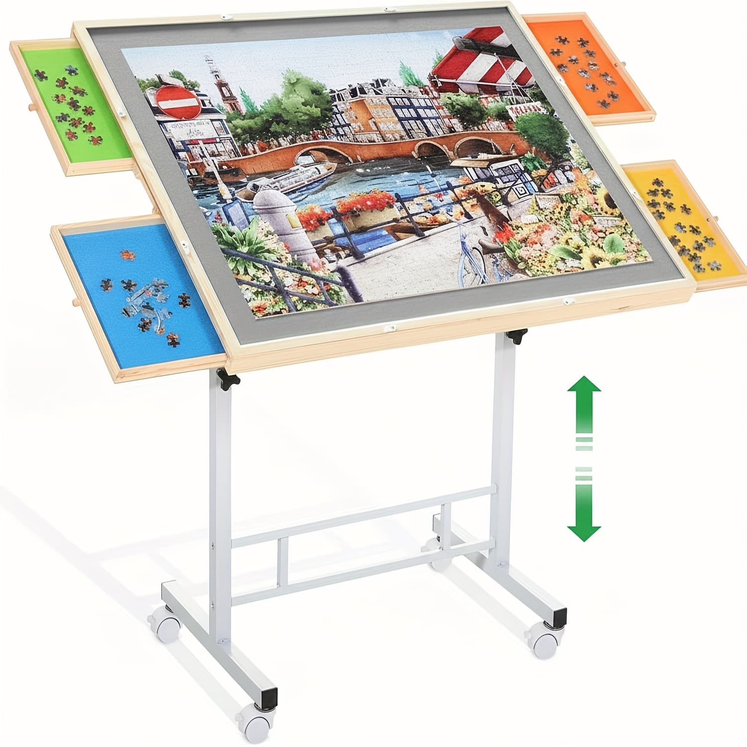 TEMU Puzzle Table With Drawers For Adults 1500pcs Angle & Height Adjustable Jigsaw Puzzle Table With Metal Legs 35"x26" Tilting Puzzle Board Table With Cover Birthday Gift For Parents, Gift