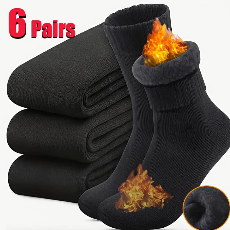 TEMU 6 Pairs Pc Men's Winter Thick Warm Snow Boots Socks Cold-proof Ski Warm Socks Women And Men Warm Boot Socks Thick Black Sports Socks Suitable For Outdoor Activities Hiking Socks Running Socks