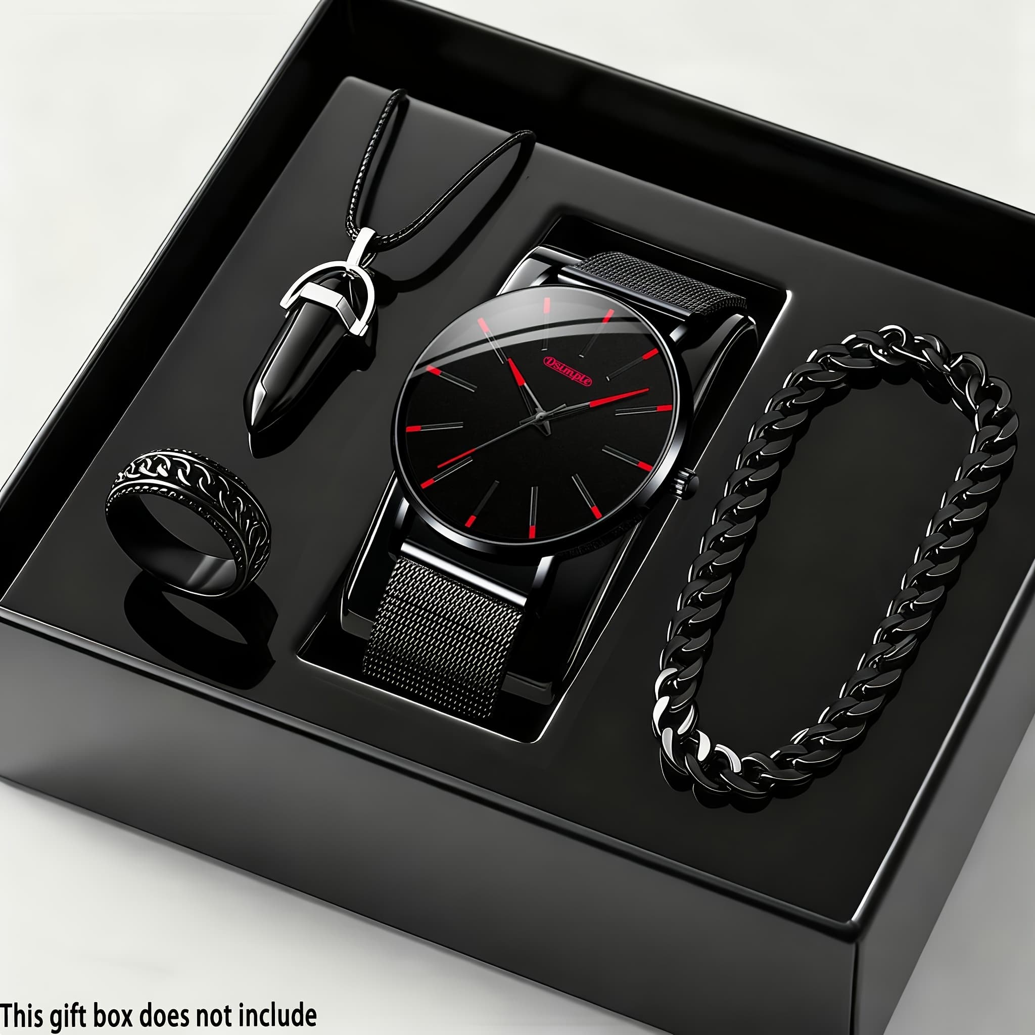 TEMU 4pcs Men's Watch + Bracelet Necklace Set | Casual Watch | Business Watch | Bracelet For Men | Men Necklace