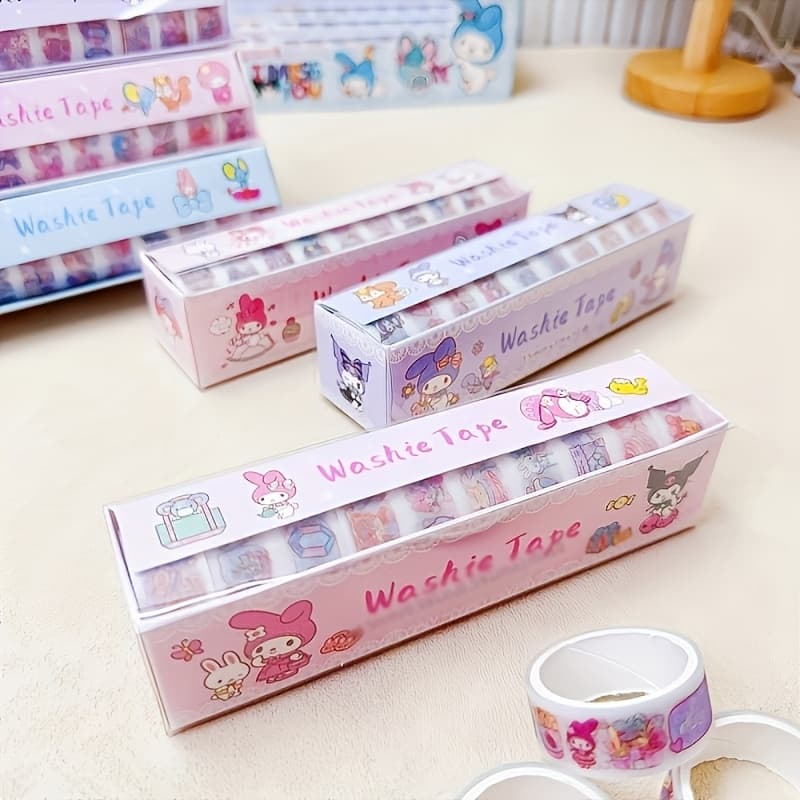 TEMU 10pcs Kuromi Cartoon And Washi Tape 10-roll Pack Materials Decorative Cute Stickers Collage Prize Stickers Material Sticker Decoration Stickers