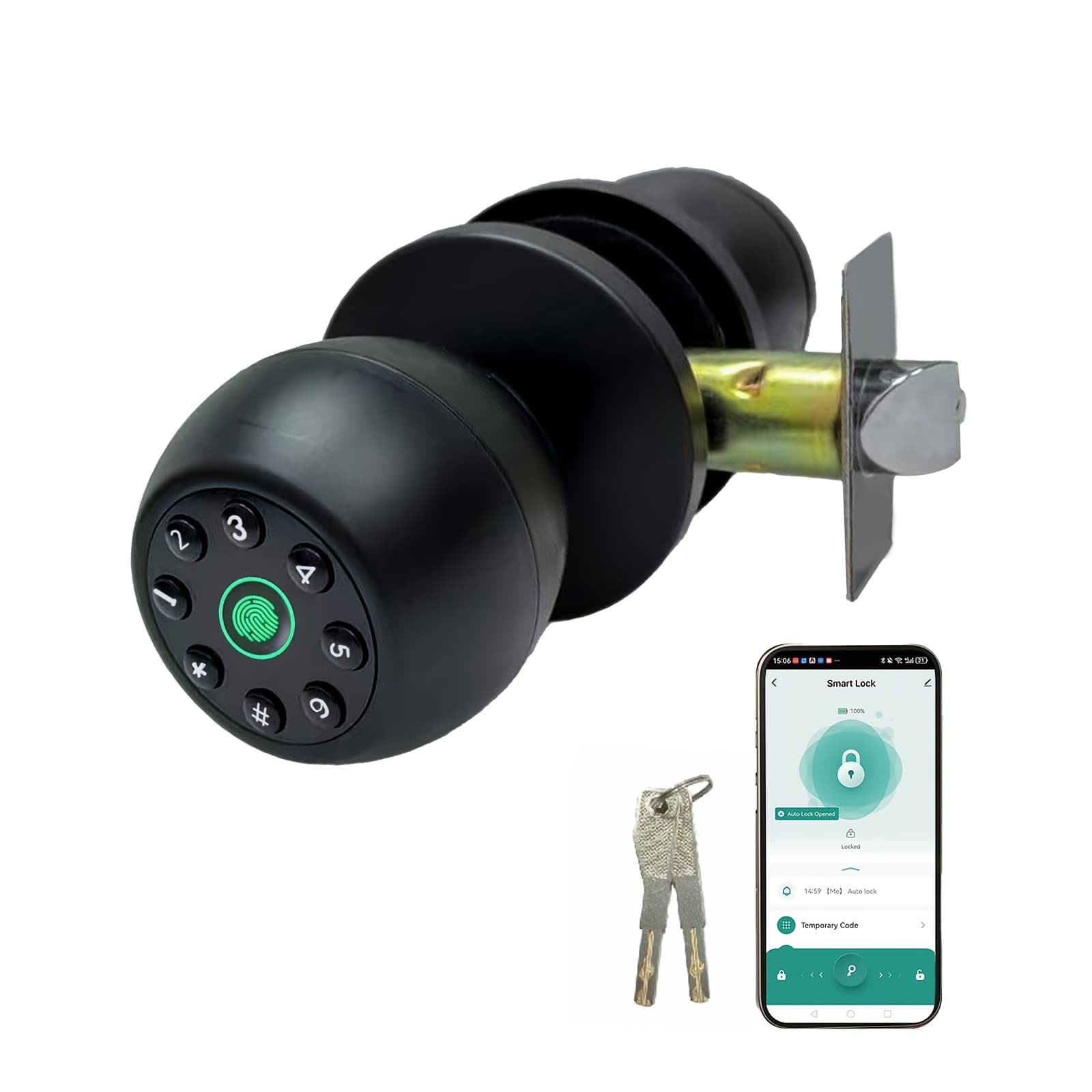 TEMU Fingerprint Door Lock, Smart Fingerprint Door Knob With Keypad, Biometric Door Lock With App Control, Door Lock With Code, Keyless Door Knob With Lock For Bedroom, Home, Office-matte Black