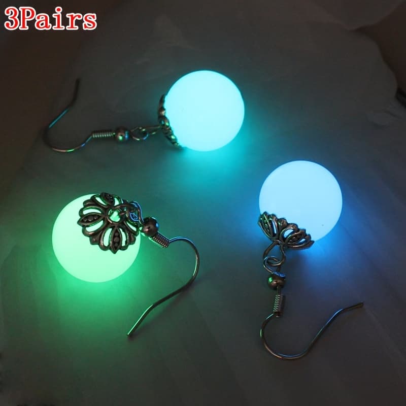 TEMU 3pairs 12mm Luminous Teardrop Beads Dangle Drop Earrings, In The Dark Earrings, Halloween Party Jewelry Gifts For Women Girls, Green Light, Blue Light, Light