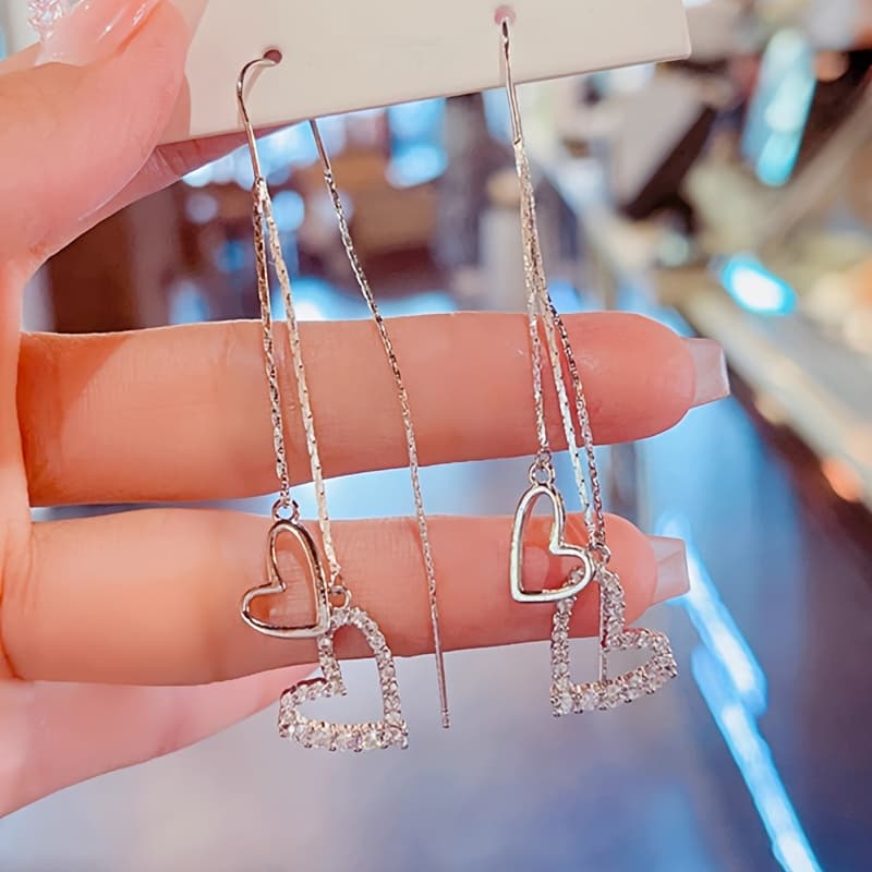 TEMU Fashionable Heart-shaped Earrings With, Long Tassel Design, Suitable For Women 15+