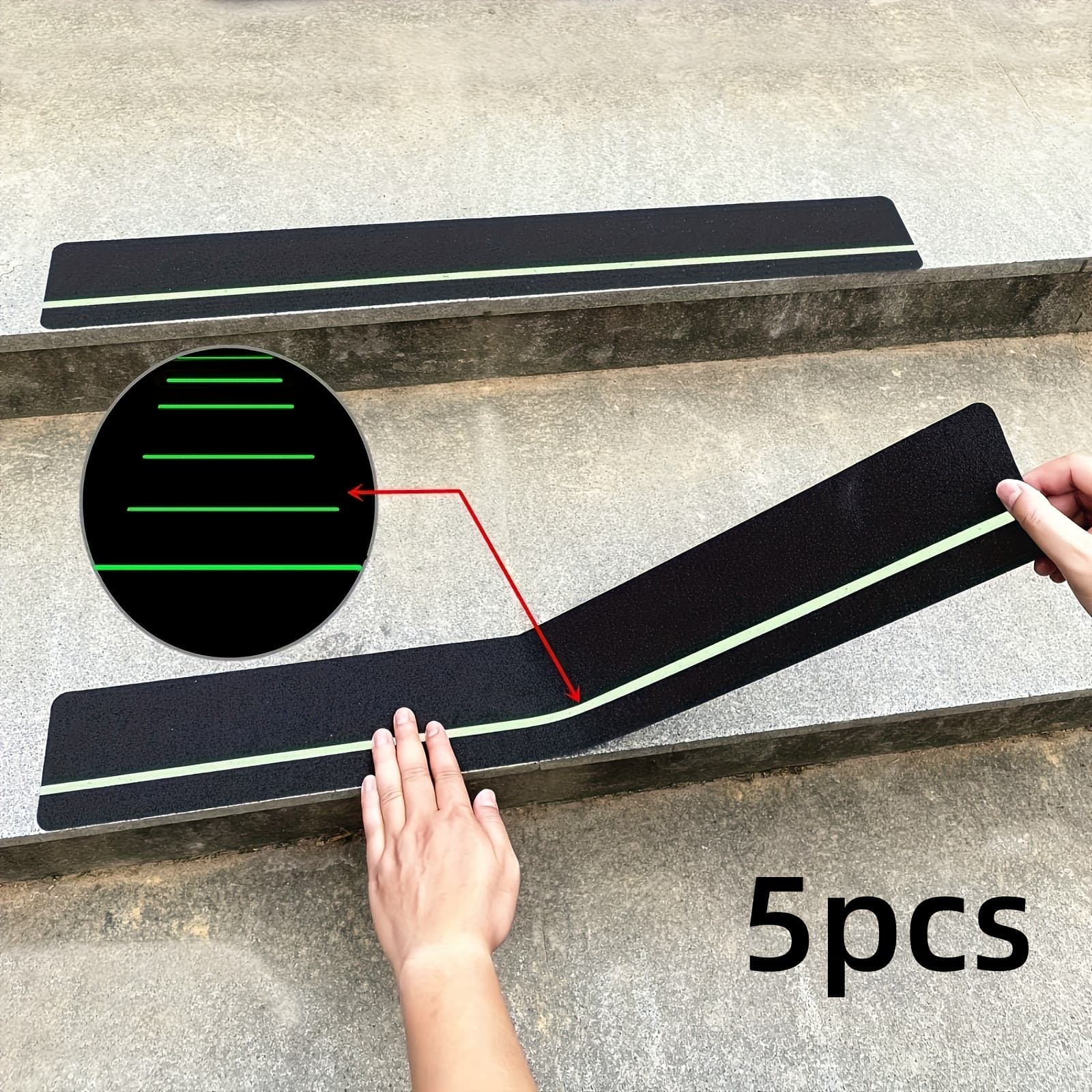TEMU 5pcs Of Luminous Anti-slip , 6x24 Inches - High Friction, Waterproof Safety Strips, Suitable For Stairs, Decks, Etc.
