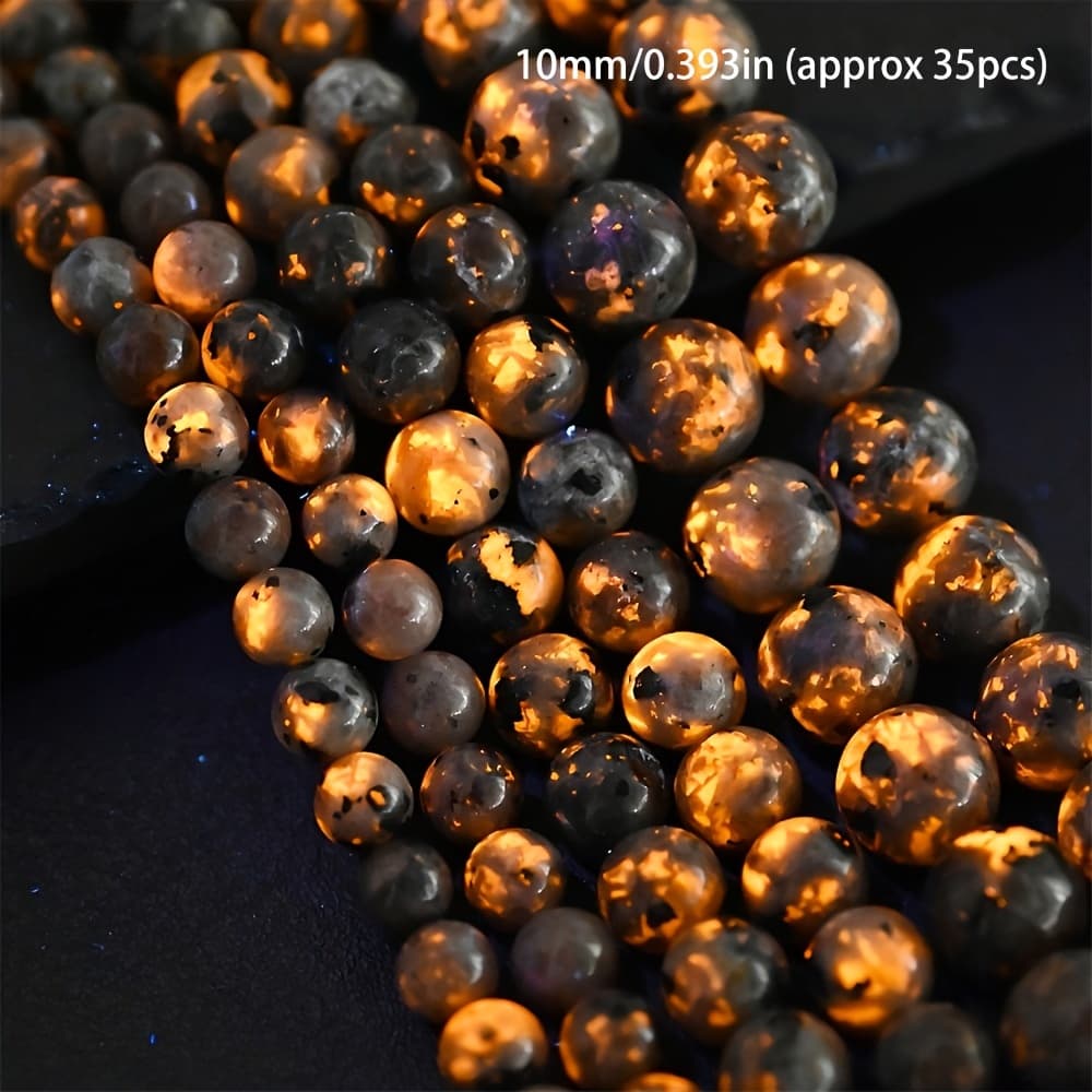 TEMU Round Loose Spacer Gemstone Beads Made Of Natural Flame Stone That Glow Under Purple Light, Perfect For Jewelry Making Such As Bracelets And Necklaces, In Sizes 6, 8, And 10mm