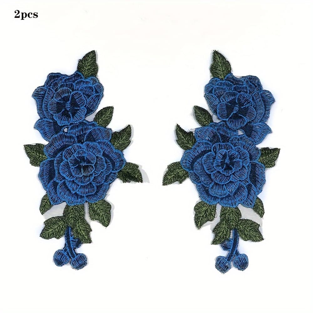 TEMU 2pcs/bag Christmas Valentine's Day Red Blue Roses With Green Leaves Women' Patch Cloth