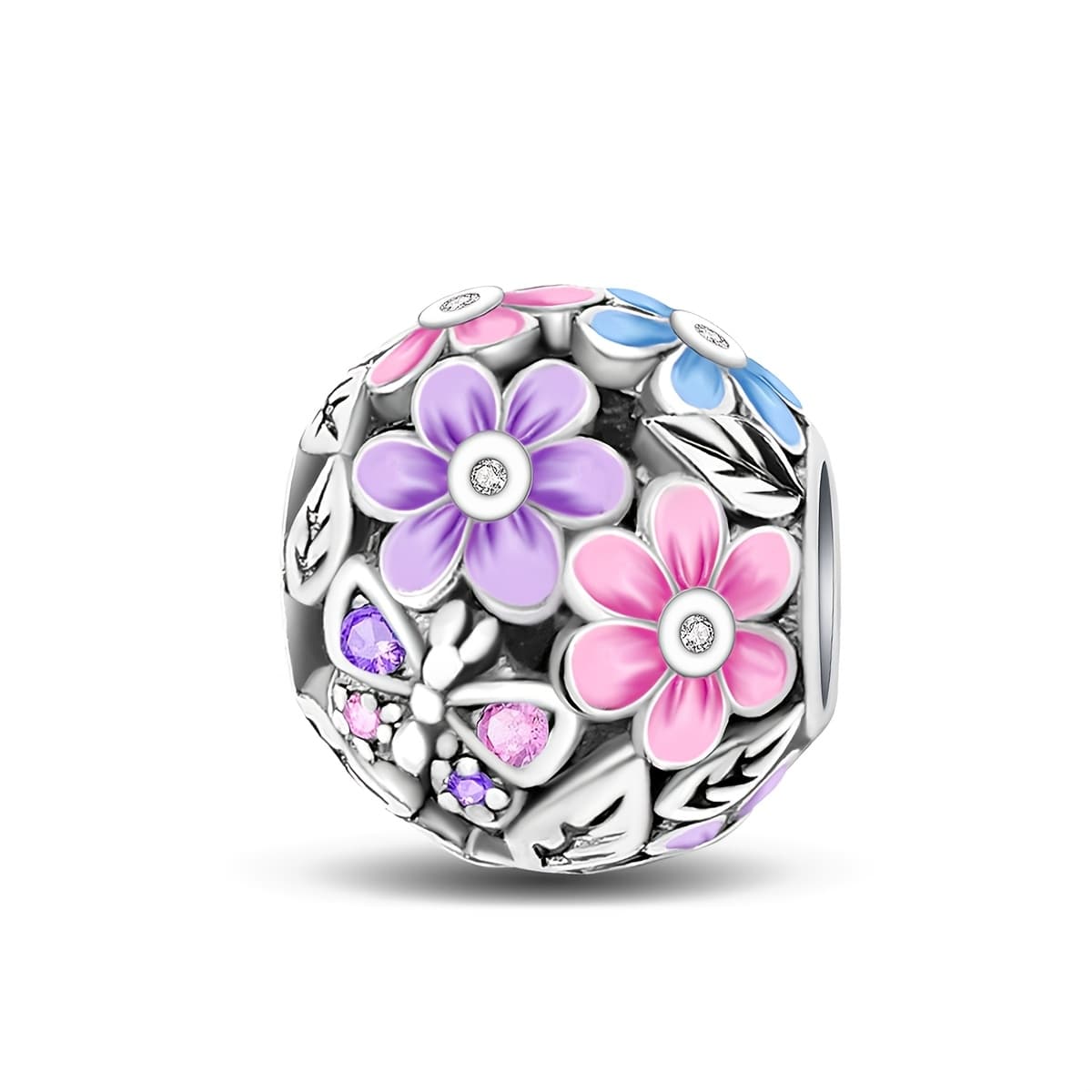 TEMU 1pc Elegant 925 Silver Plated Charms Flower Bead For Jewelry Making Fit Handmade Bangle Bracelet Gift For Women
