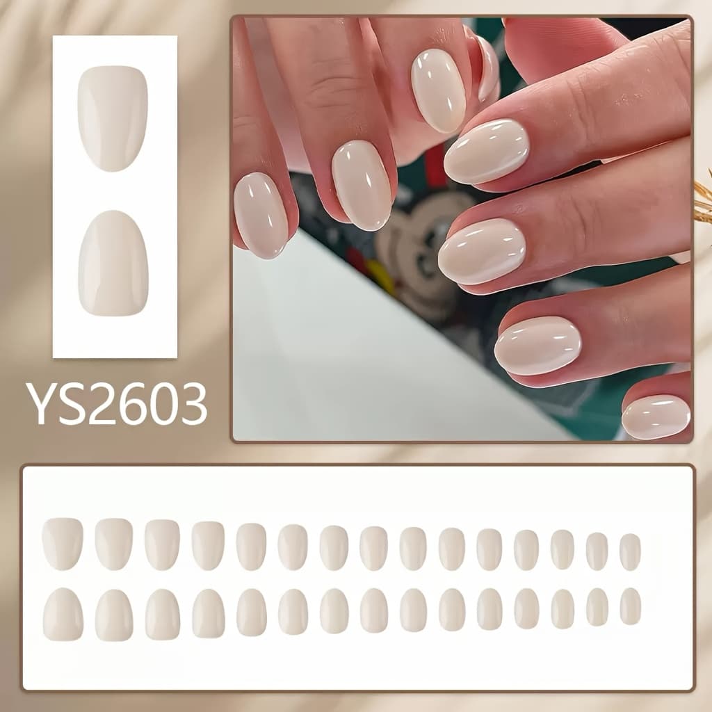 TEMU Short Oval Apricot Pink Solid Color Glossy Nails, 32pcs In 16 Sizes, Nude Pink Wearable Nails, Reusable Stick-on Nails, Brightening Color, Suitable For All