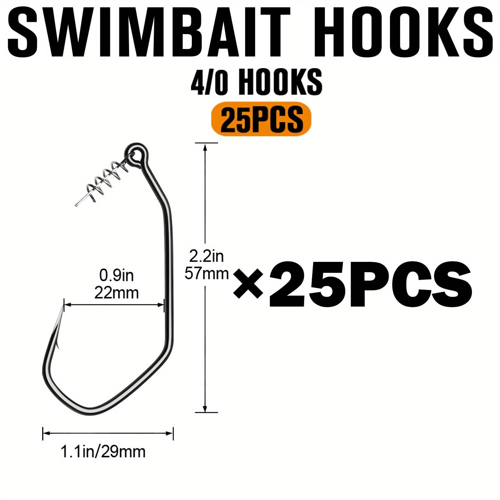 TEMU 25pcs Fishing Hooks Swimbait Hooks For Fishing - Soft Plastic Fishing Hooks With Centering Spring Pin For Soft Plastic Swim Baits And Worm Lure Baits Size 3/0 4/0 5/0