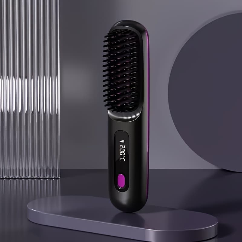 TEMU Portable Cordless Hair Straightening Brush, Mini Rechargeable Straightening Comb For Travel And Daily Styling