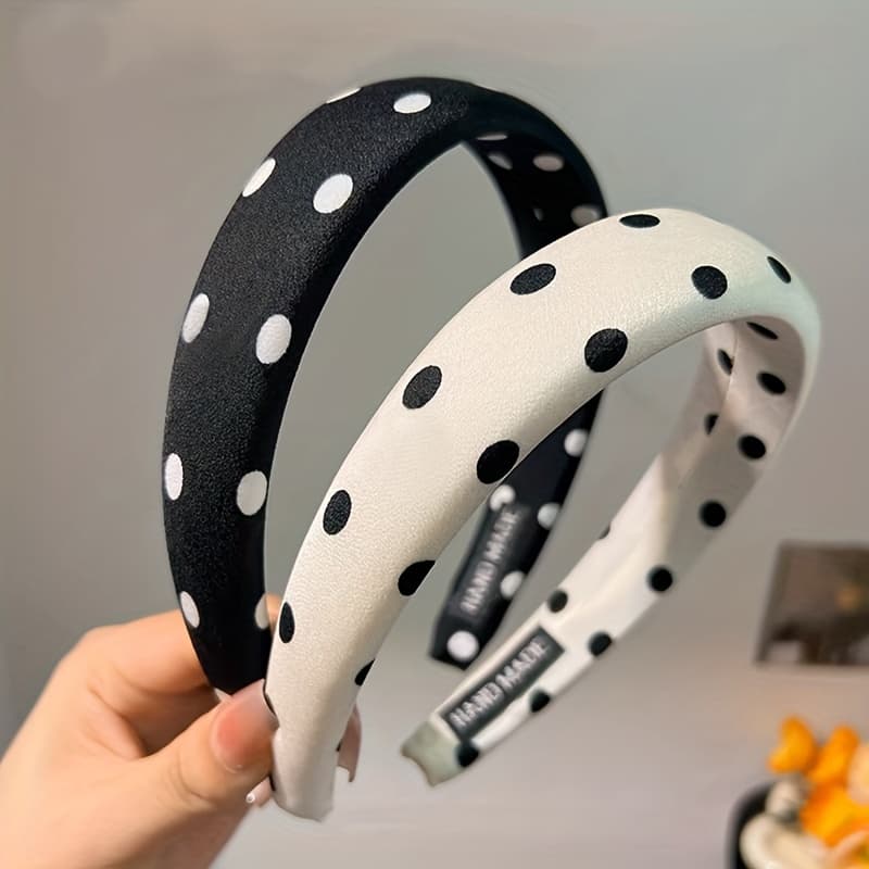 TEMU 2pcs Mixed Color Set Women' Versatile Black And White Polka Dot Thickened Hairband Accessories