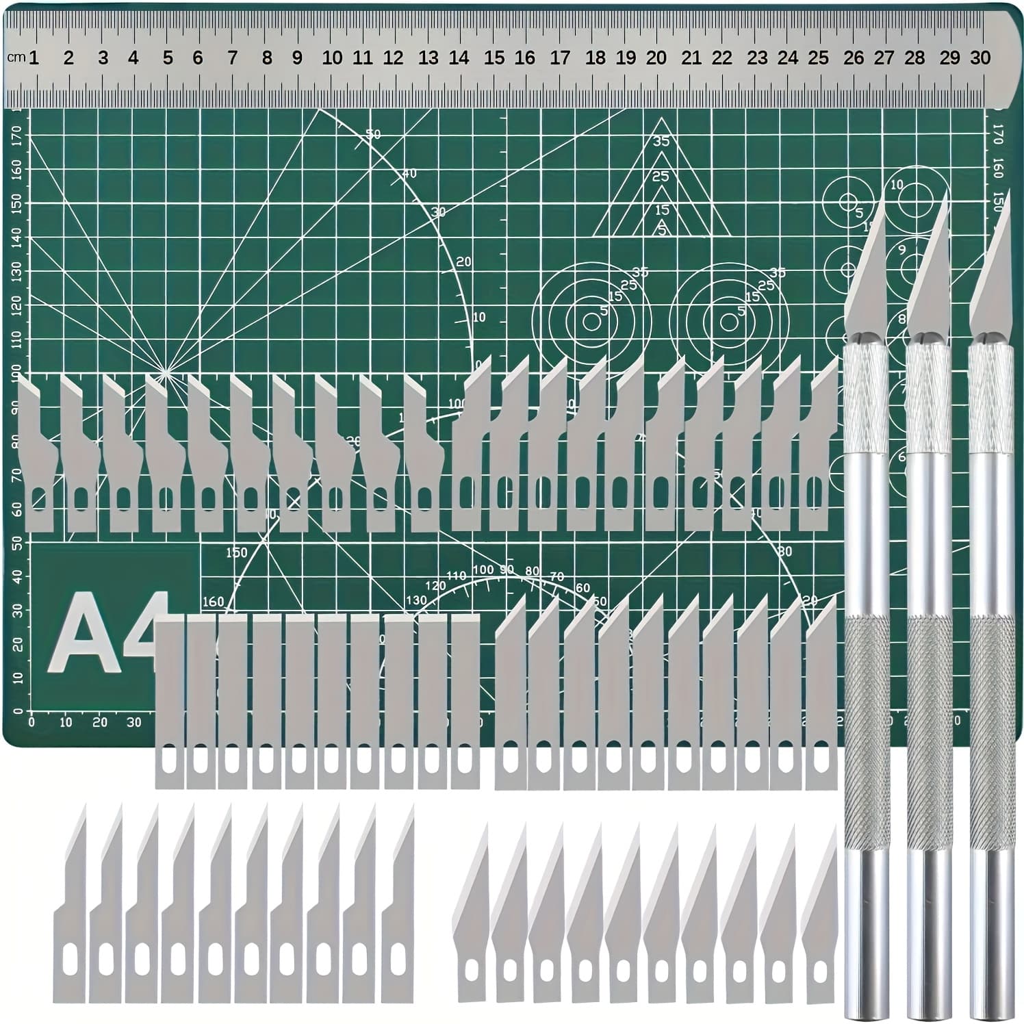 TEMU 65pcs Craft Cutting Template Cutter Set And Craft Blade Cutter Cutter With A4 Cutting Pad Set Art Cutting Ruler Paper Model