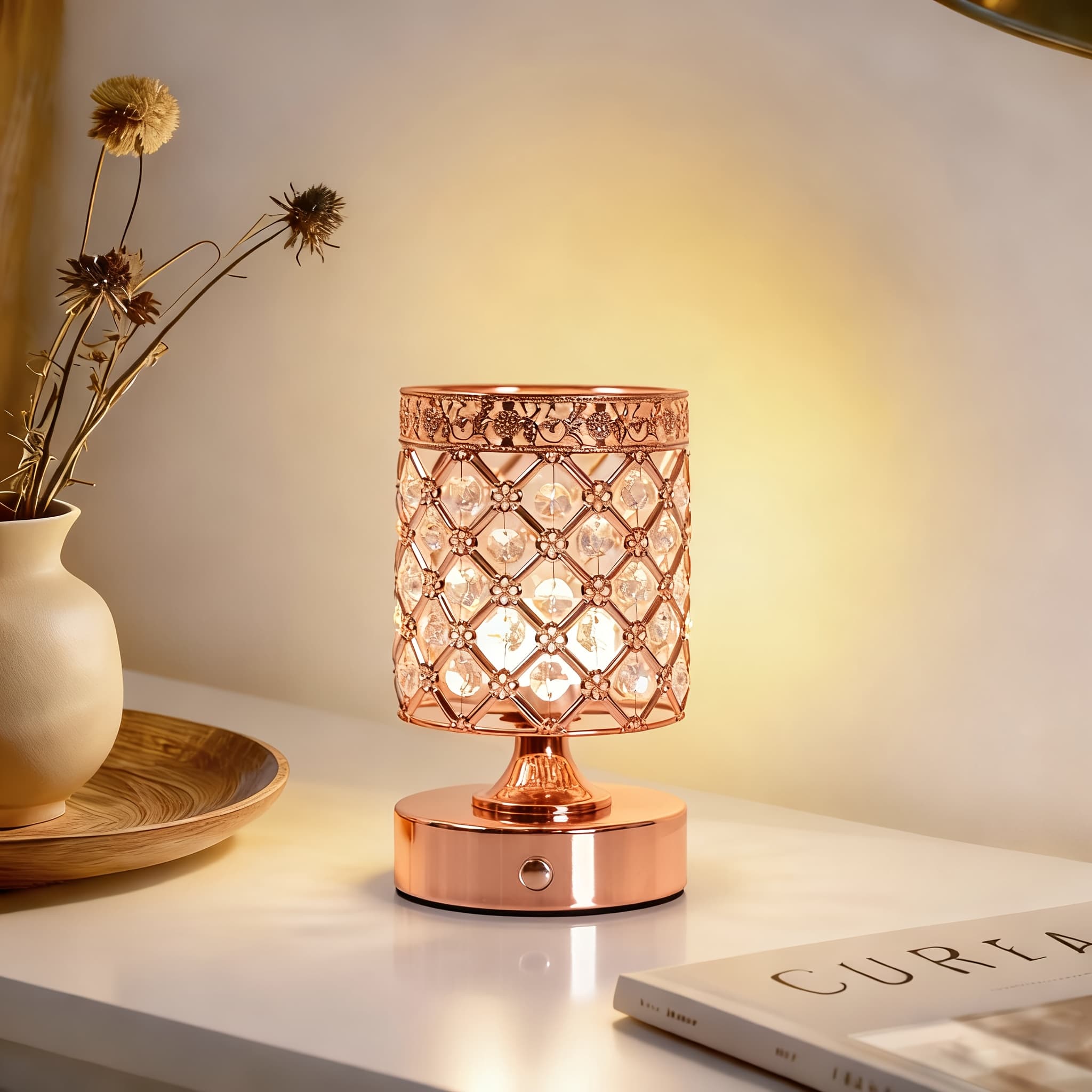 TEMU Rechargeable Crystal Table Lamp, 4000mah Battery Operated Touch Lamp With 3 Color Temperatures And Adjustable Brightness, Cordless Bedside Light For Bedroom, Dining Table, Gift Decor