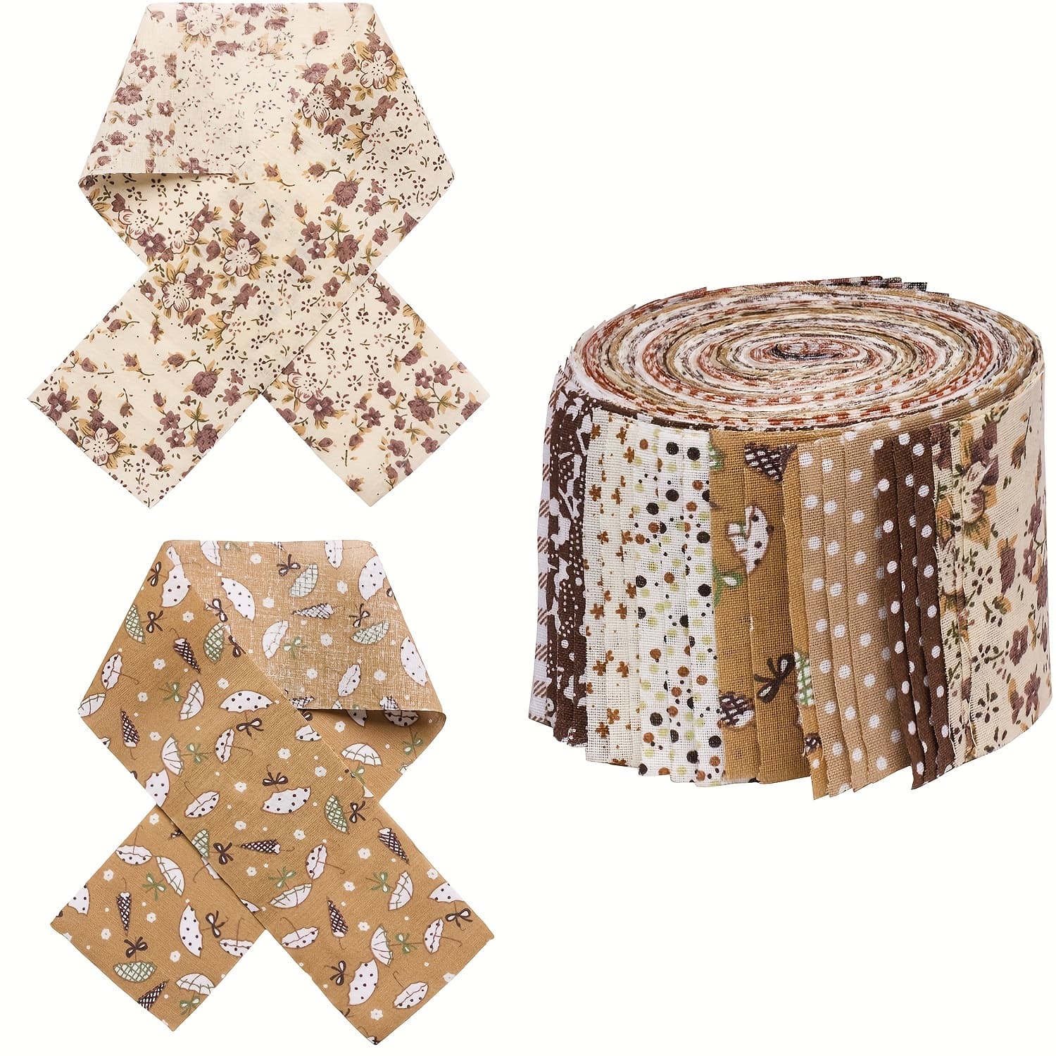 TEMU 42pcs Brown Rolled Fabric, Pre-cut Strips, Suitable For , Craft Sewing Projects, Patch Varieties, Printed Material For Sewing Enthusiasts