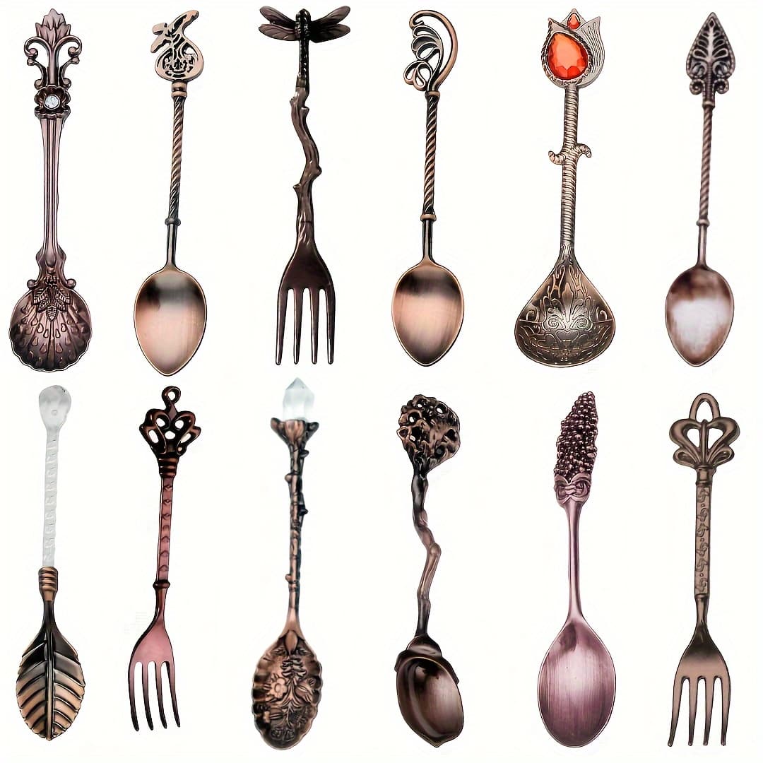 TEMU 12pcs Set Of Retro Metal Forks And Spoons For Restaurants, , Coffee Shops, Jam Spreads, Pastries, And Hotels