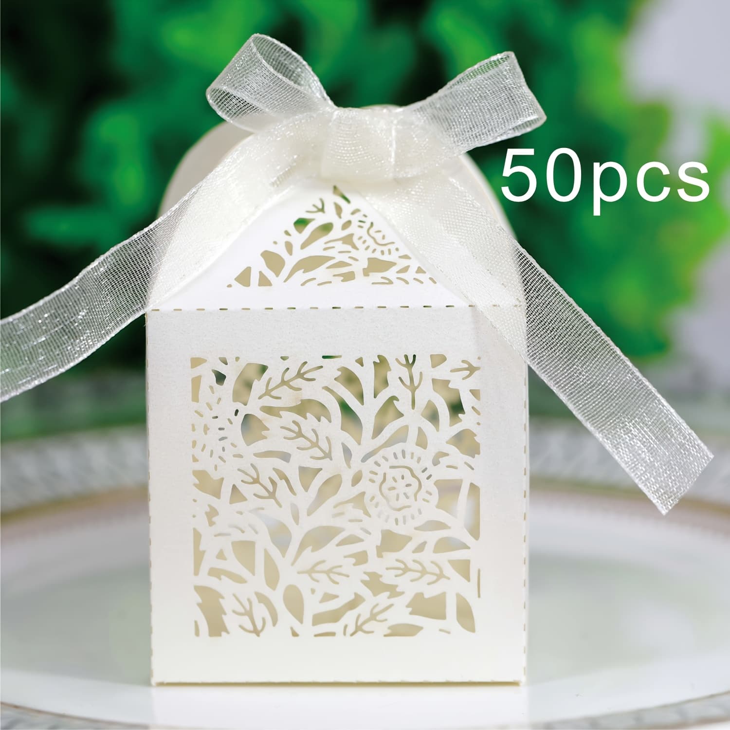 TEMU Gift For Her/him 50pcs Hollow Leaf Candy Boxes Chocolate Gift Boxes Laser Cut Wedding Candy Boxes For Wedding Favors Birthday Parties Bridal Gifts With Ribbon (50-pack Ivory)