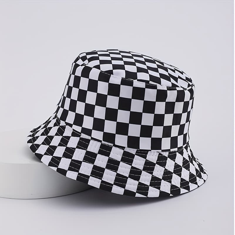 TEMU Popular Checkered Pattern Printed Bucket Hat For Women, New Reversible Sun Hat For Men, Perfect For Outdoor Leisure In Summer