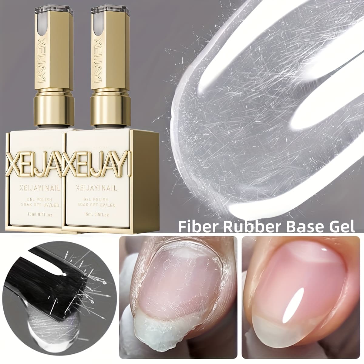 TEMU Xeijayi For Nail Fiber Glue For Photo Frames And Bottles, 2 Bottles - Alcohol-free, Long-lasting Thickening And Strengthening Formula For Nail Art, For Nail Strengthening And, Product
