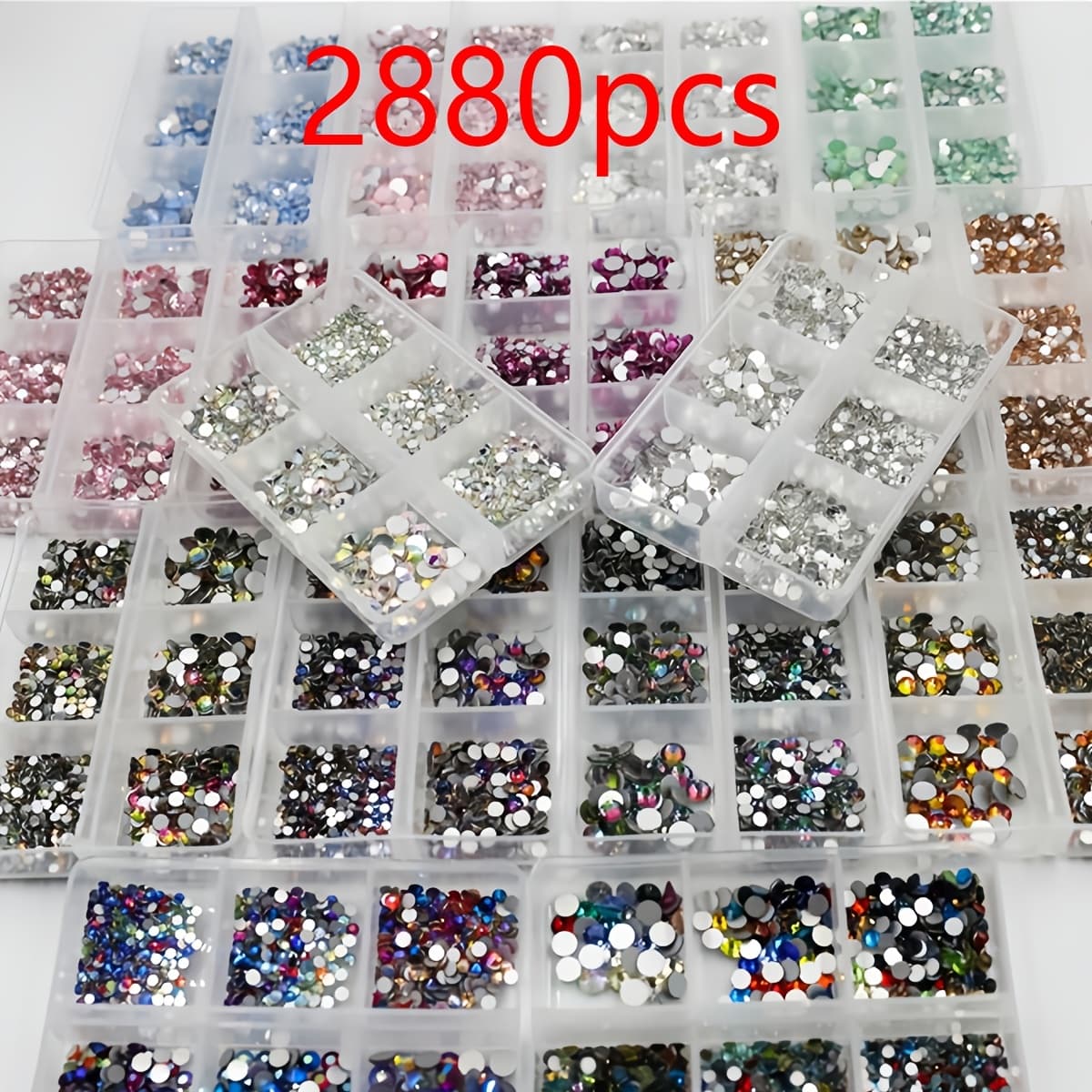 TEMU 2880pcs Mixed Glass Crystal Flat Back Diamonds, Used For Small Diamonds In Handicrafts, Nails, Faces, Clothes, And Shoes