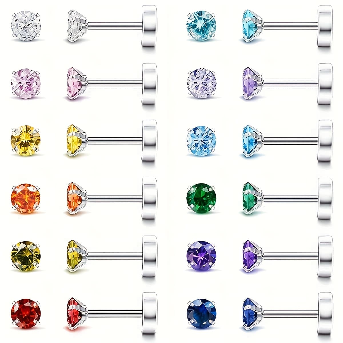 TEMU 12 Pairs Stainless Steel Cubic Zirconia Stud Earrings, Cz Earrings Set, Stud Earrings For Women