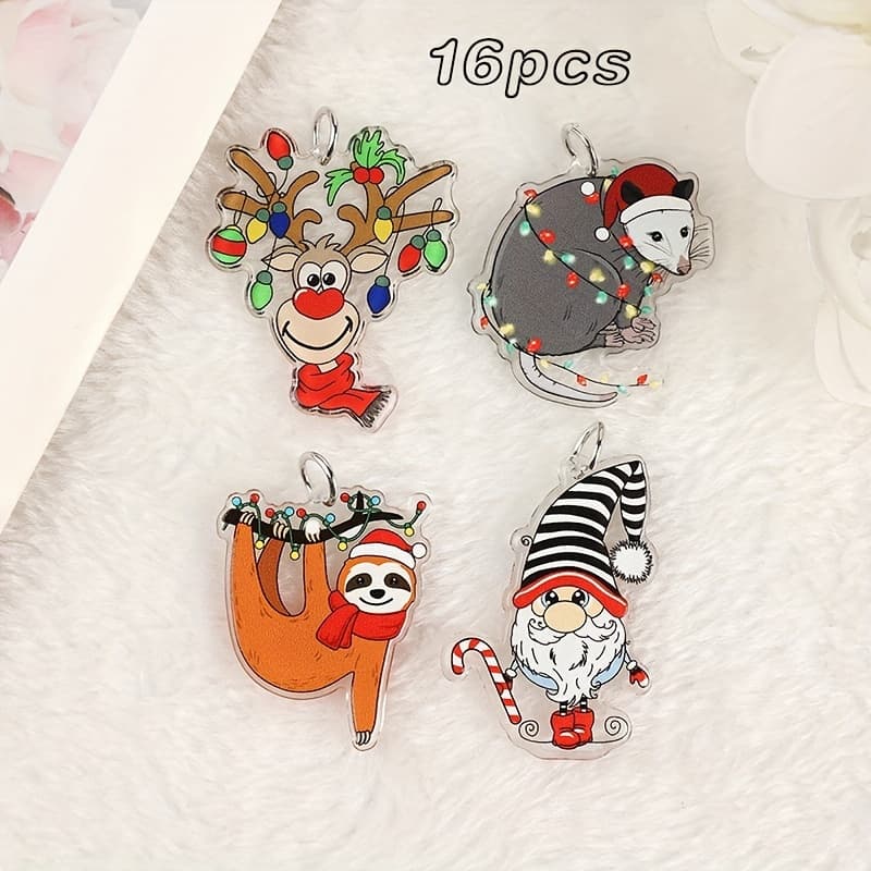 TEMU 16pcs Lights Cartoon Mouse Raccoon Double-sided Printing Acrylic Pendant Diy Earring Keychain Decorative Pendant Jewelry Materials