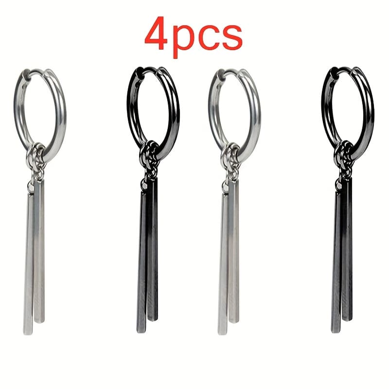 TEMU 4pcs Titanium Steel Rod Pendant Earrings, Hip Hop Fashion Earrings For Men And Women, Clothing Accessories