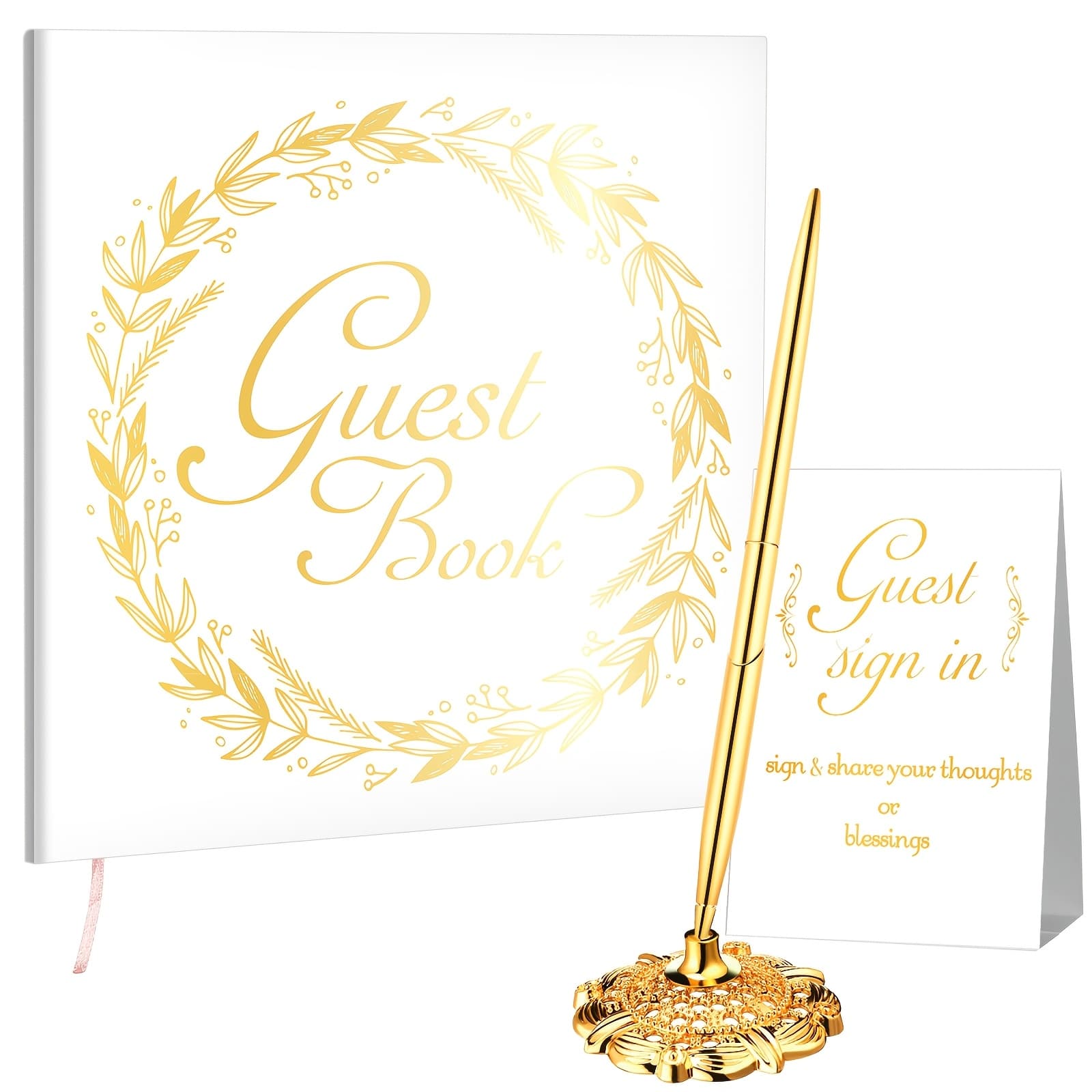 TEMU Set Of 3 Guest Book With Pen And Table Cards, 9 X 9 Inch Wedding Reception Book With 50 Sheets, Perfect For Wedding Parties, Bridal Showers, Or Guest (romantic Design)