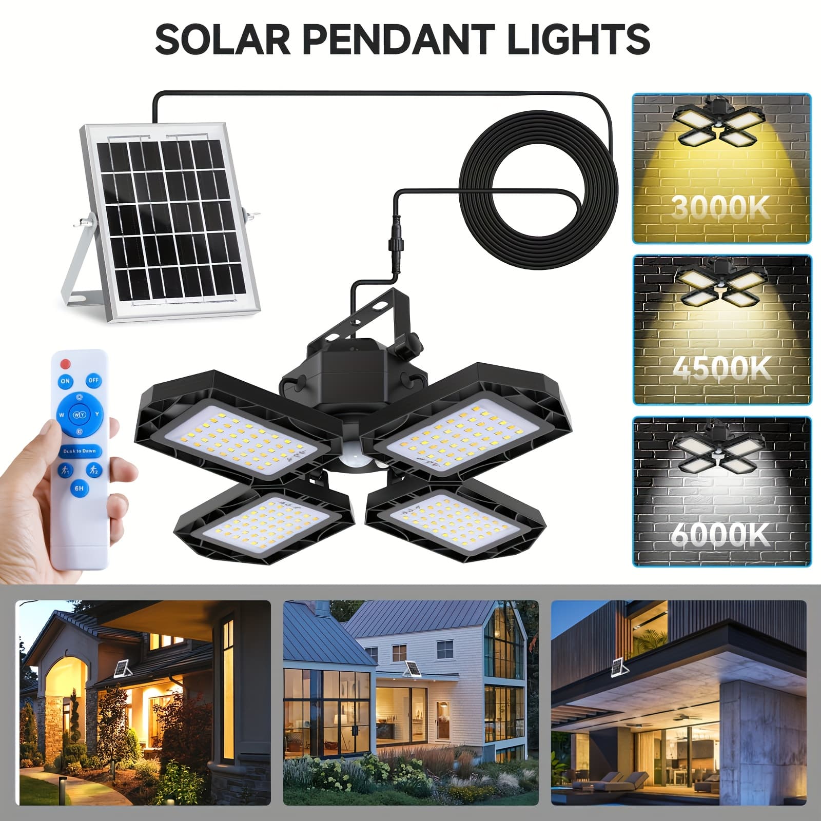 TEMU 168led Outdoor/indoor Hanging Light With Motion Sensor & Remote Control, 5 Lighting ,, Solar Garage Lights For Shed, Gazebo, Barn, Driveway, (pv Panel Detachable)