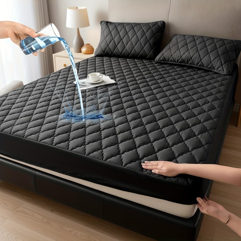 TEMU 1pc Waterproof Mattress Protector With - 11.8-inch Thickened Fitted Cover For Twin/full/xl/king Beds (excludes Pillowcases), Bedding Essential In Solid Color, Minimalist Bedroom Must-have