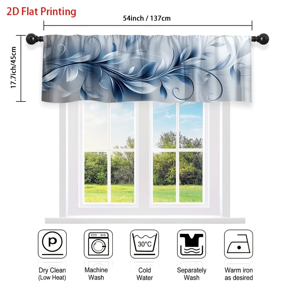 TEMU 2d Flat, 1pc Blue Abstract Valance Curtain 2d Flat Printing Pocket For Rod, Matches Bedroom, Laundry Room, Graduation Ceremony, Room Decoration, Office, , 2d Flat