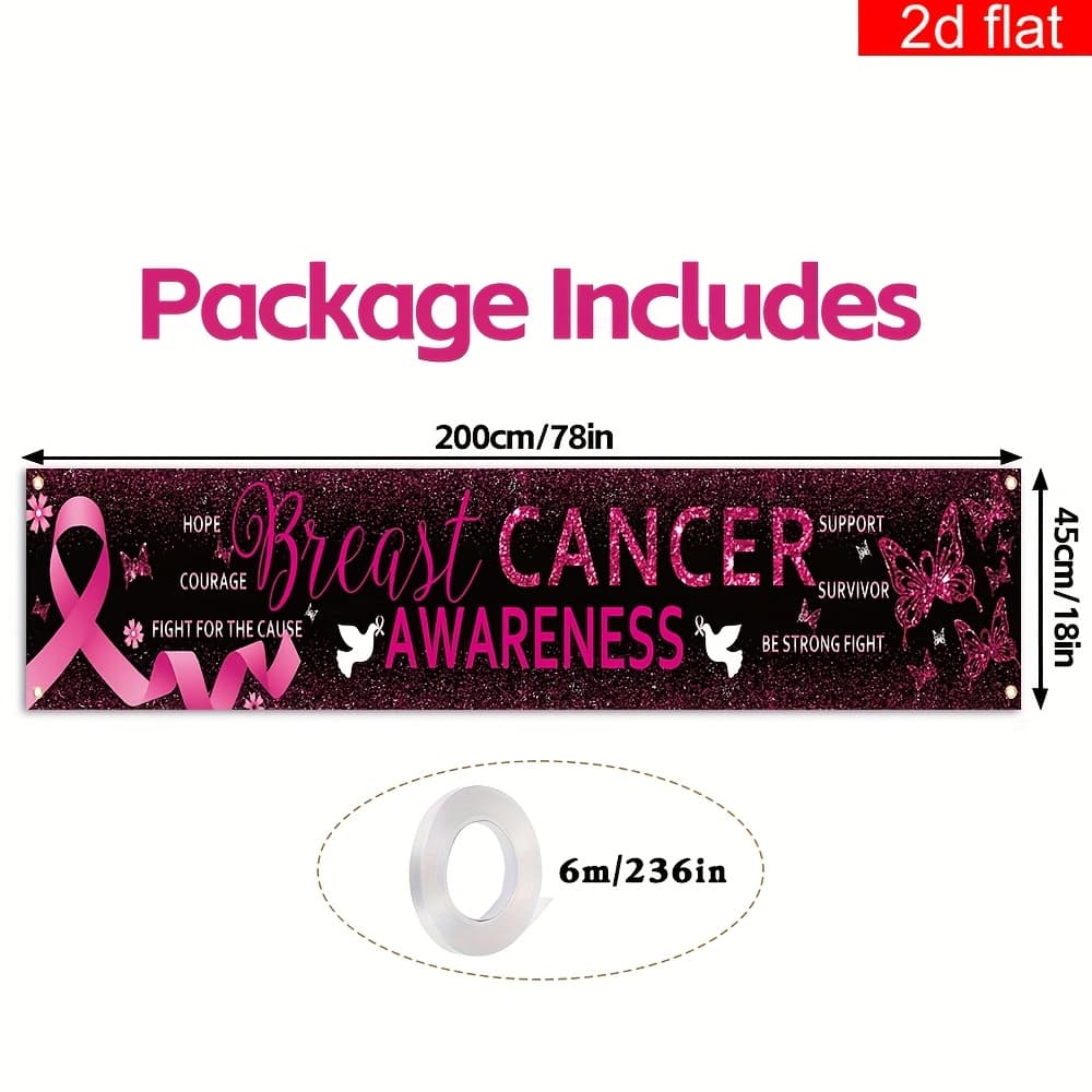 TEMU 2d Flat Banner, 1pc, Strength Yard Banner, Polyester, Breast Awareness Party Hanging Sign, Suitable For Indoor And Outdoor Garden Porch And Lawn Decoration