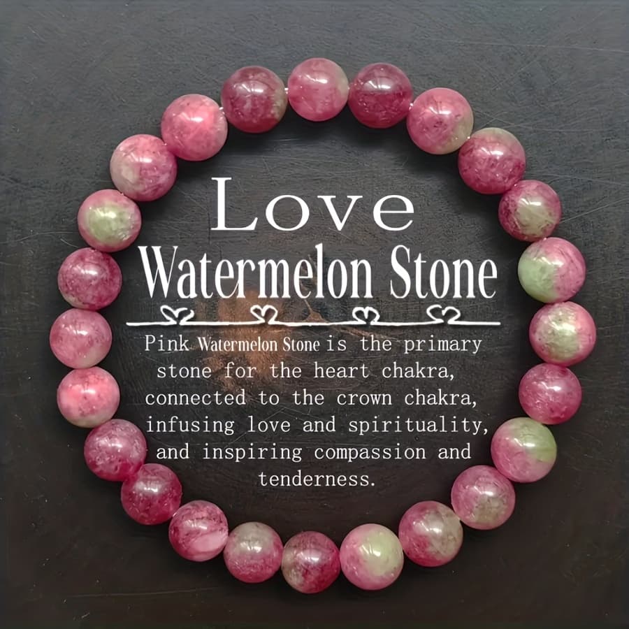 TEMU Natural Pink Watermelon Stone Bracelet For Women - Genuine Natural Stone, Bohemian Elegant Suitable For Daily Wear & Spiritual Gifts, Accessory With Calming Stone