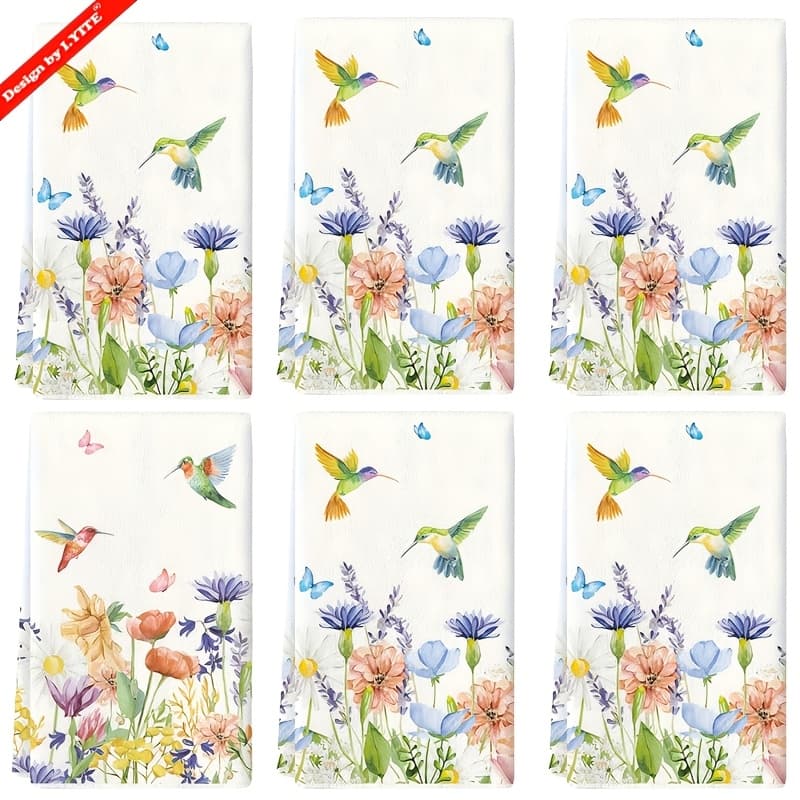 TEMU Time Deal - Set Of 6, Hummingbird Design, Kitchen Towels For Christmas, Soft Microfiber Dishcloths, Ideal For Holiday Decorations And Everyday Cleaning, Great Gift Idea